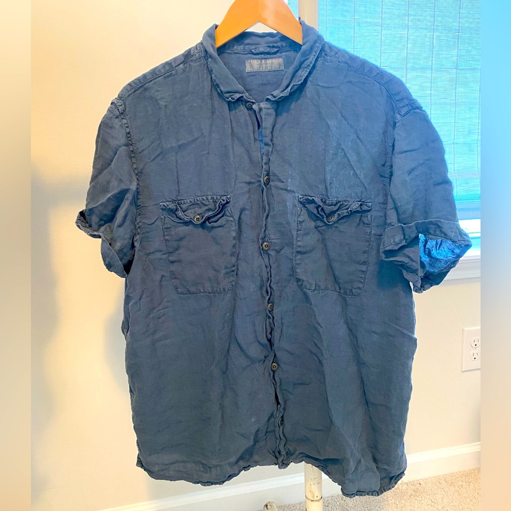 Dusty blue lucky button down tshirt